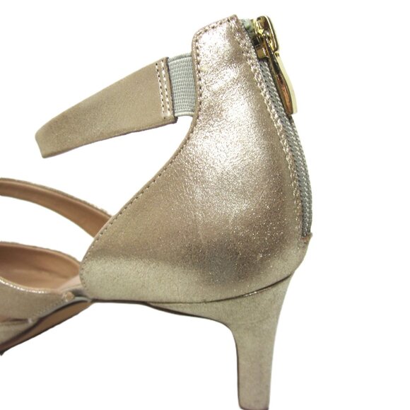 Franco Sarto Size 8.5M Soft Gold Suede Leather Heels Back Zip Ankle Strap - Picture 5 of 12